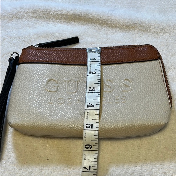 Guess Cream and Brown Clutch Wristlet with Embossed Logo - Picture 7 of 8